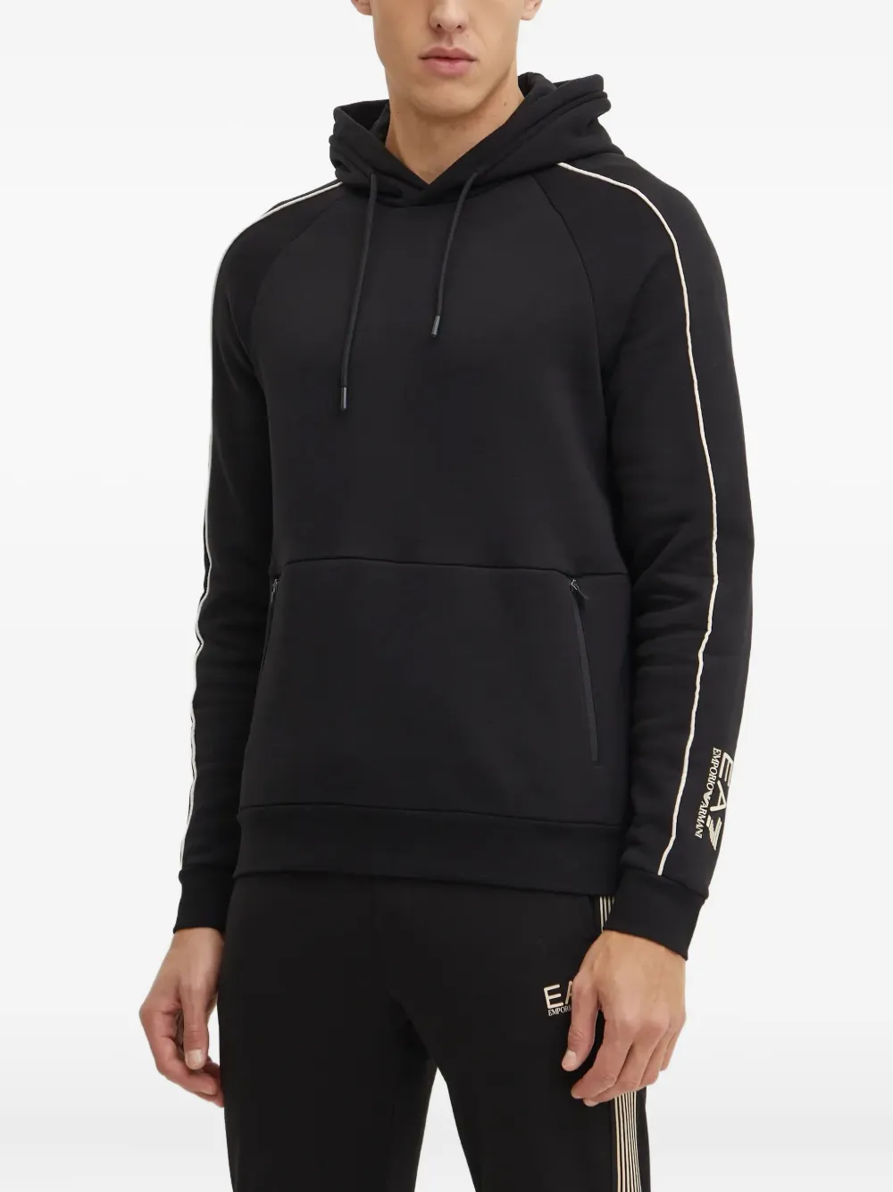 Ea7 Stripe-detailing Hoodie In Black
