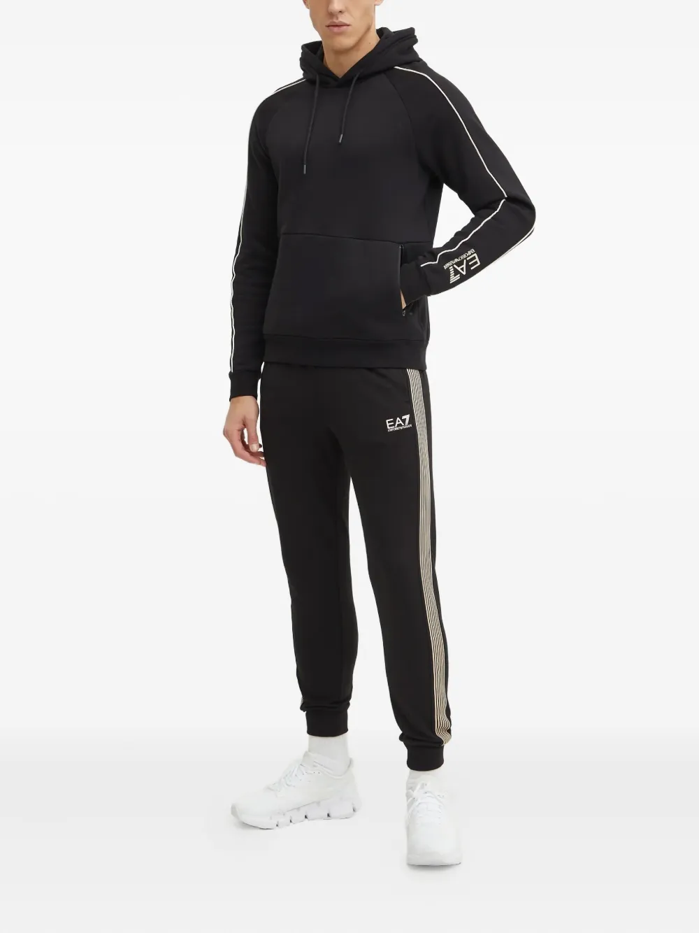 Ea7 Stripe-detailing Hoodie In Black