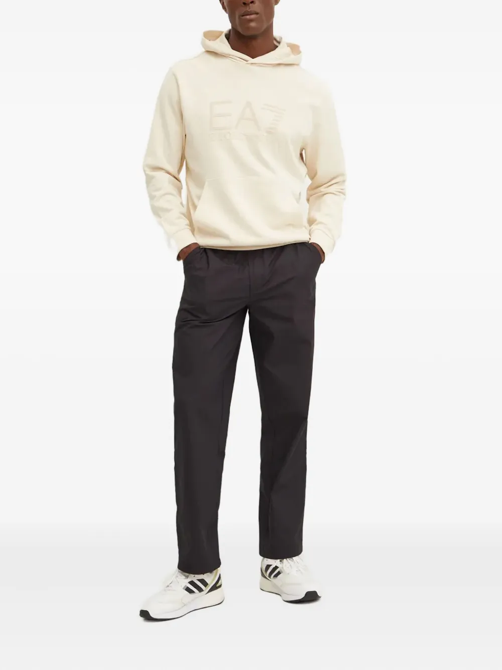 Ea7 Emporio Armani Hoodie met logo-reliëf Beige