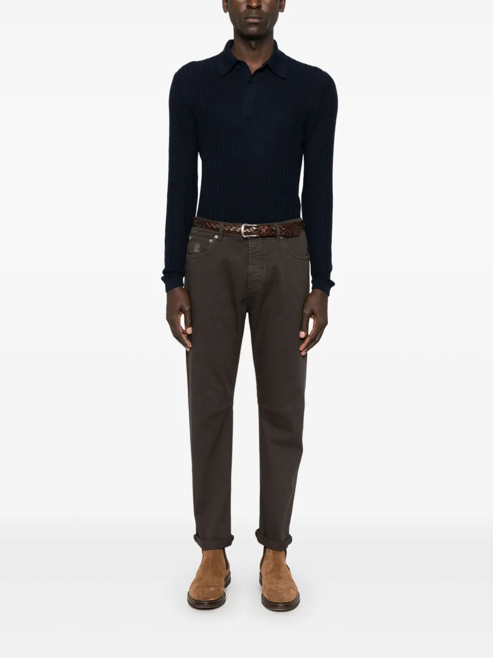 Canali Gebreid poloshirt - Blauw
