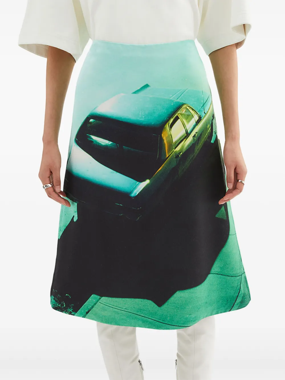 Jil Sander Satijnen rok met print Groen
