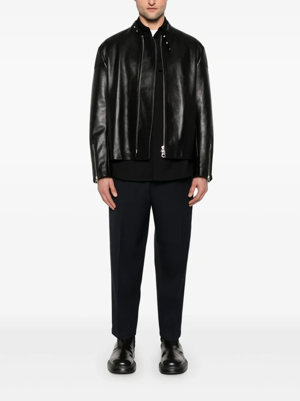 Jil Sander Leren jack - Zwart