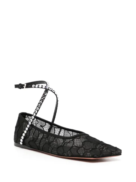 Amina Muaddi Ane ballerina flats ANELACEFLATLACEBLACKWHITECRYSTALS - 1