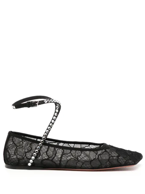Amina Muaddi Ane ballerina flats ANELACEFLATLACEBLACKWHITECRYSTALS - 0