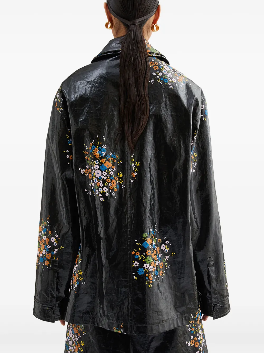 Jil Sander Shirtjack met bloemenprint Zwart