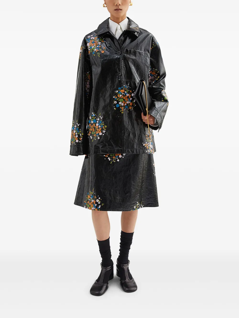 Jil Sander Shirtjack met bloemenprint - Zwart