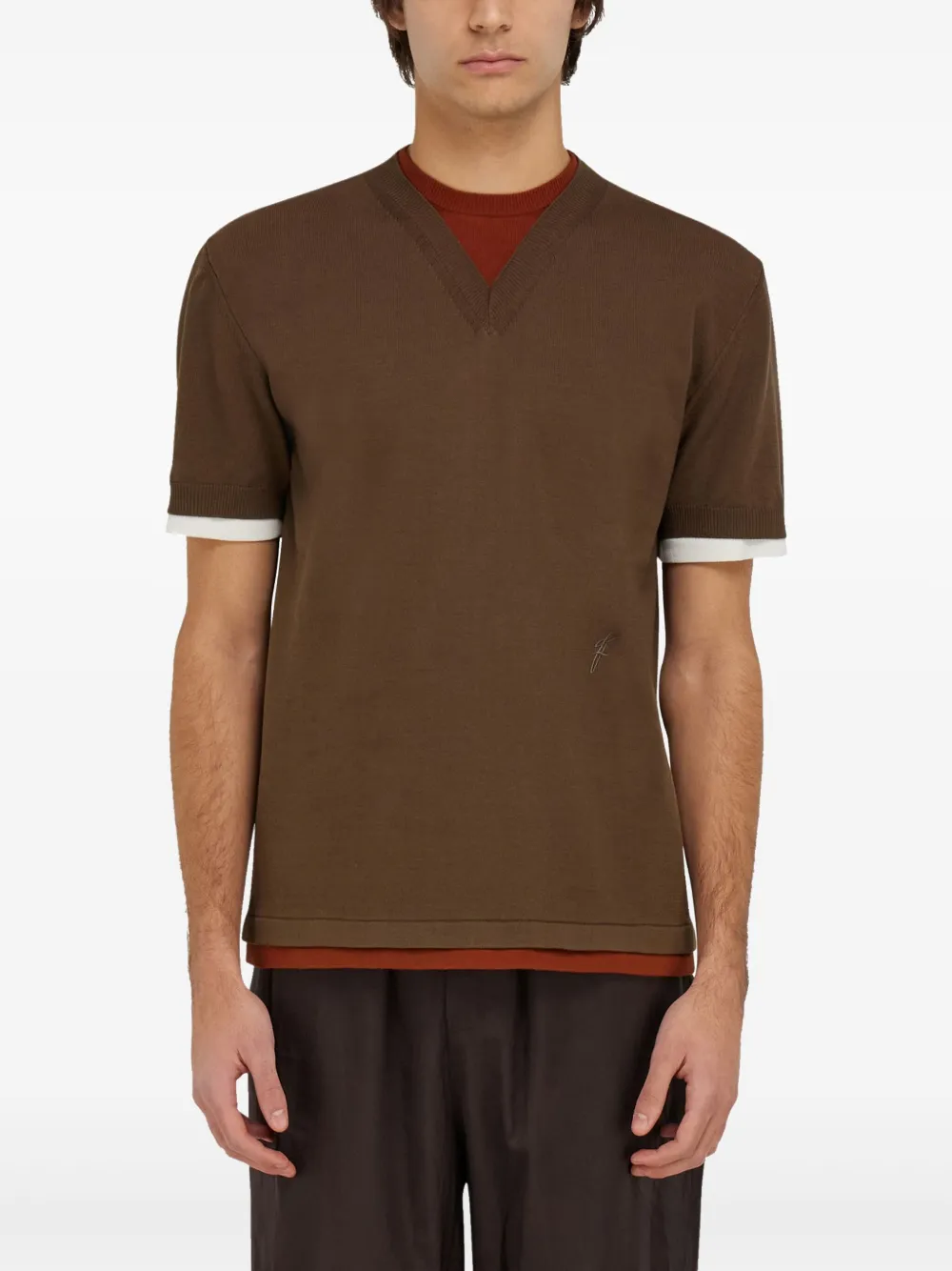 Ferragamo Gelaagd gebreid T-shirt Bruin