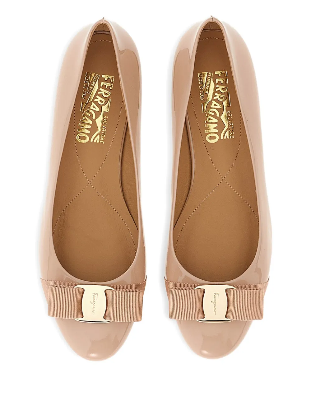 Ferragamo Varina patent bow-detail ballet flats Neutrals