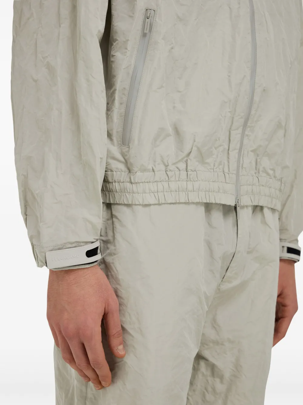 Ferragamo Zip-up Windbreaker Hooded Jacket In Gray