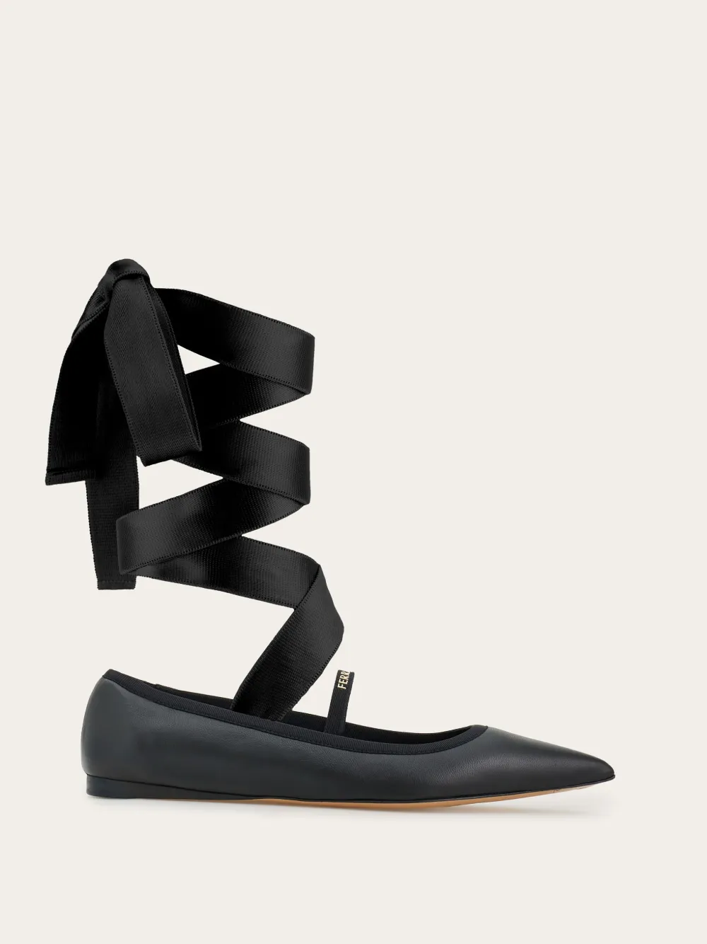Ferragamo Carice Satin Ribbon Tapered Ballerinas In Black In Black
