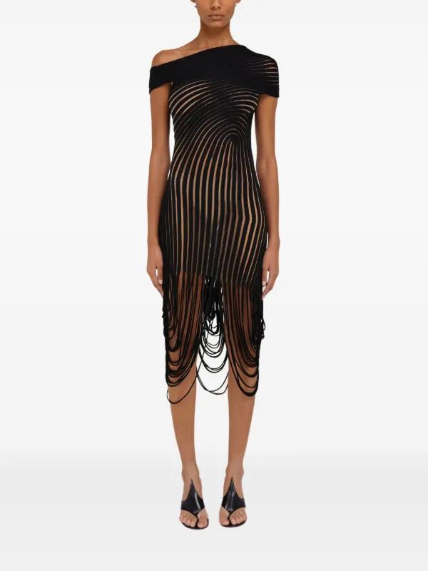 Ferragamo Draped Asymmetric Midi Dress | Black | FARFETCH