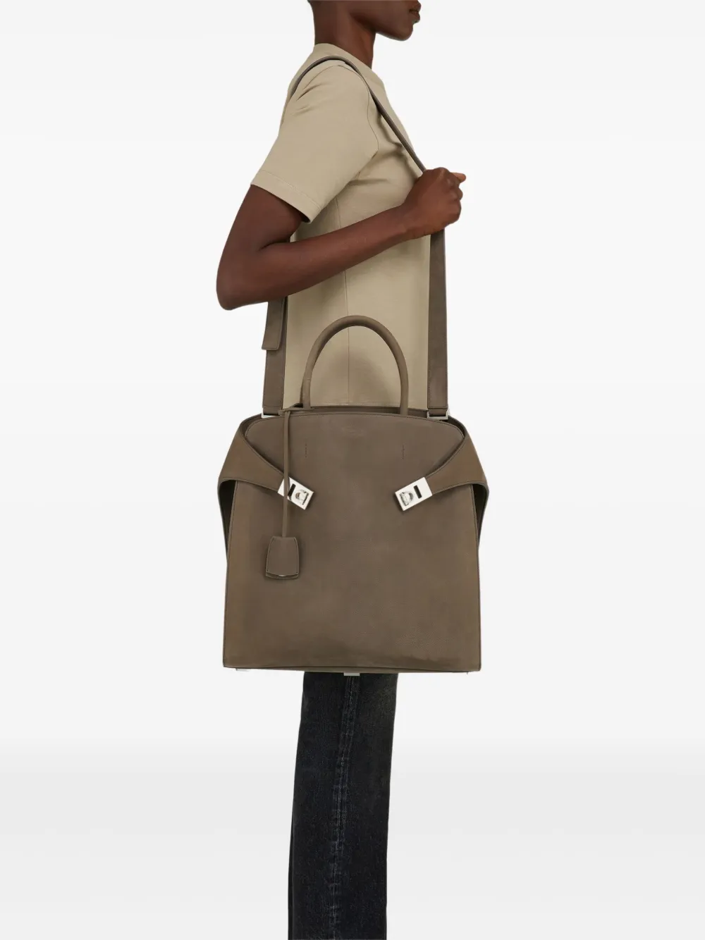 Shop Ferragamo Hug Tote Bag In Brown