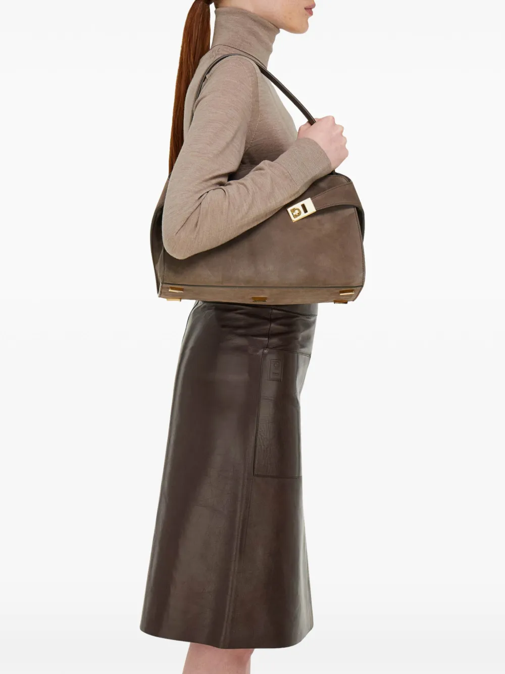 Ferragamo Medium Hug Suede Shoulder Bag In Brown