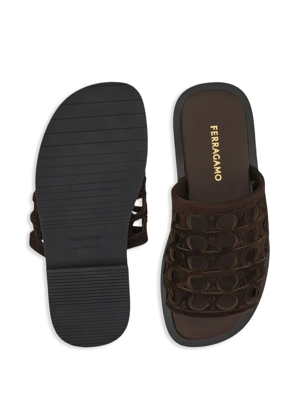 Ferragamo Gancini slides Brown