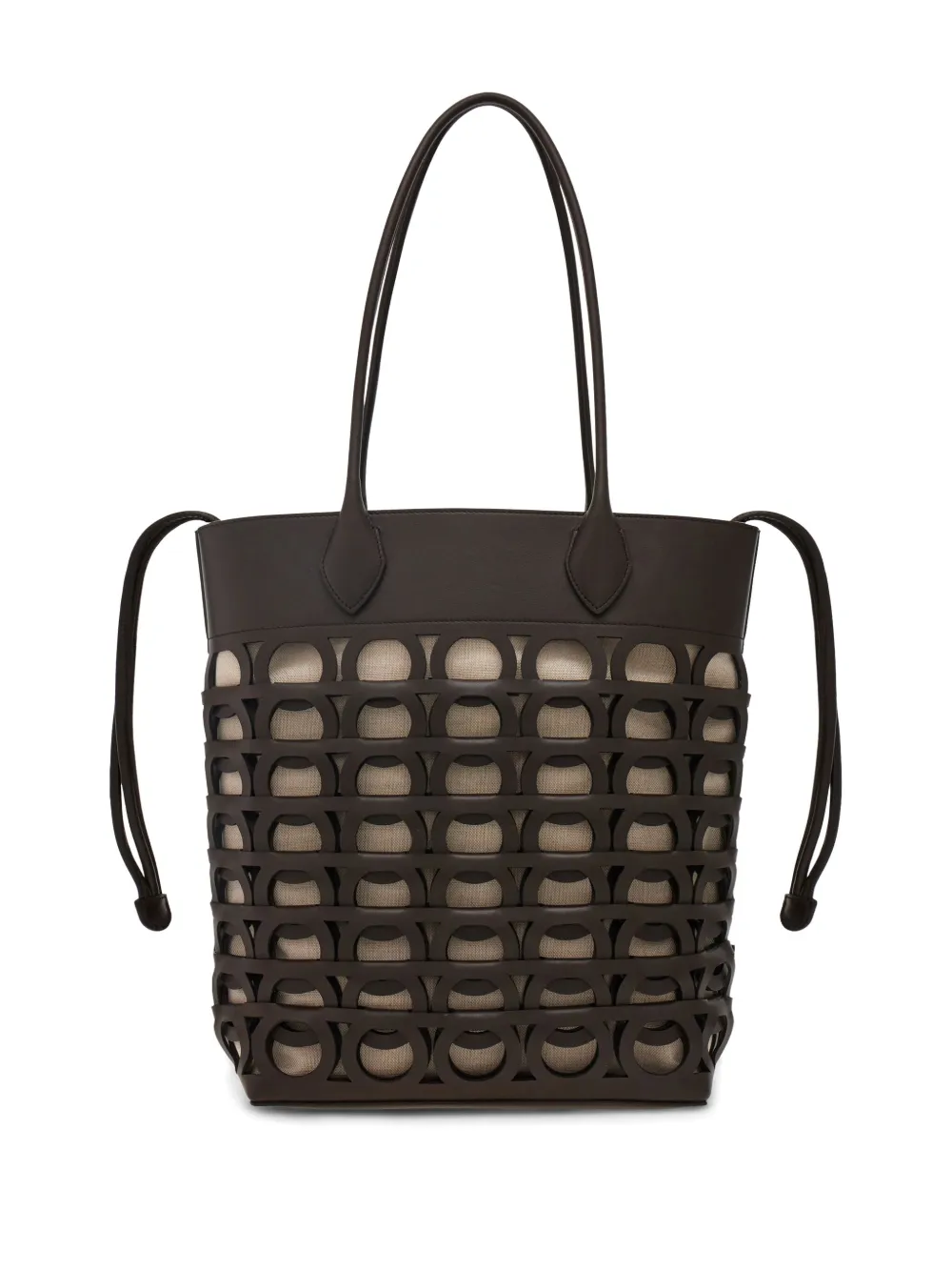 Ferragamo Small Gancini Tote Bag In Brown