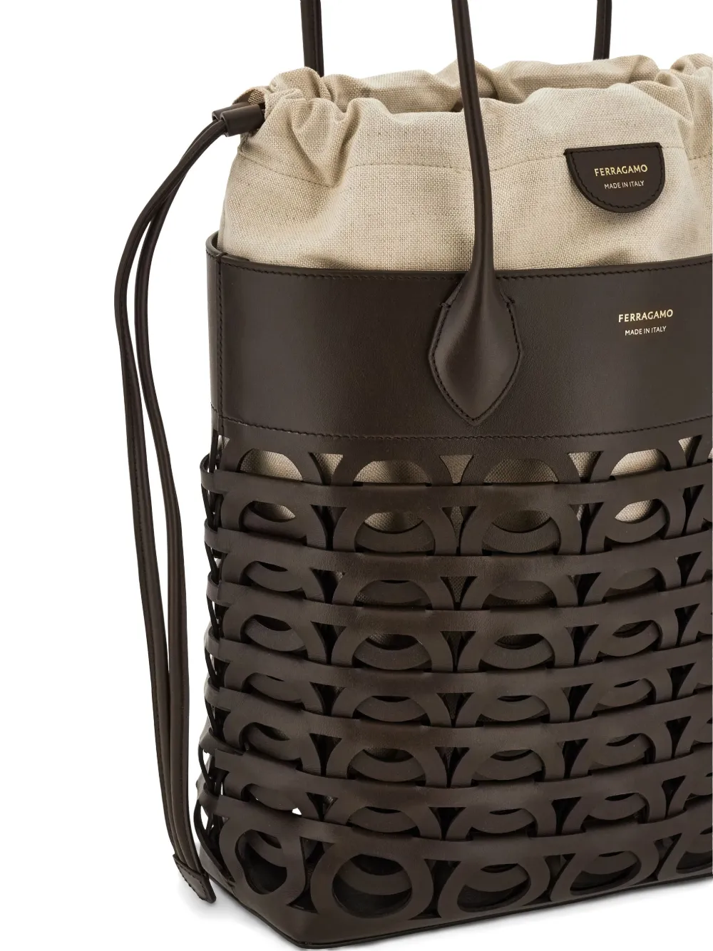 Ferragamo Small Gancini Tote Bag In Brown