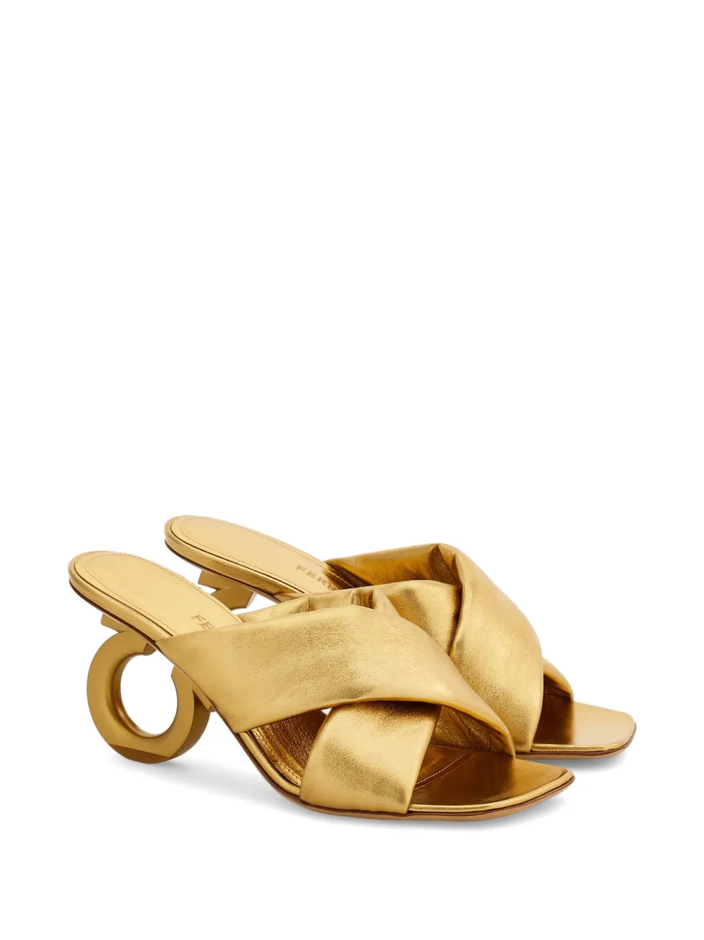 Ferragamo Gancini-heel padded mules Gold