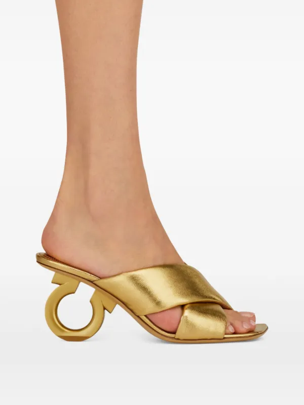 Ferragamo Gancini-heel Padded Sandals | Gold | FARFETCH