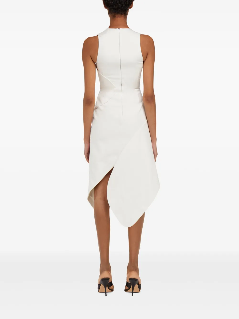 Shop Ferragamo Asymmetric Midi Dress In White