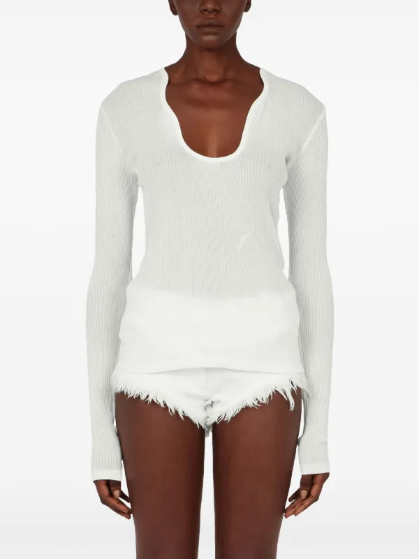Tシャツ・カットソー FERRAGAMO Shaped neckline sweater Ferragamo rippled-neckline Sweater | White | FARFETCH ID