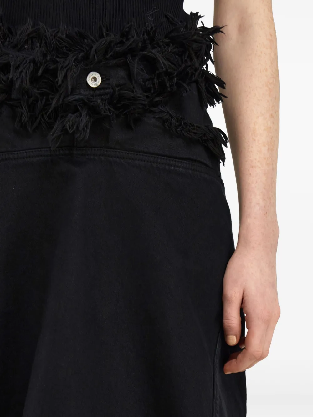 Ferragamo Frayed Denim Midi Skirt In Black