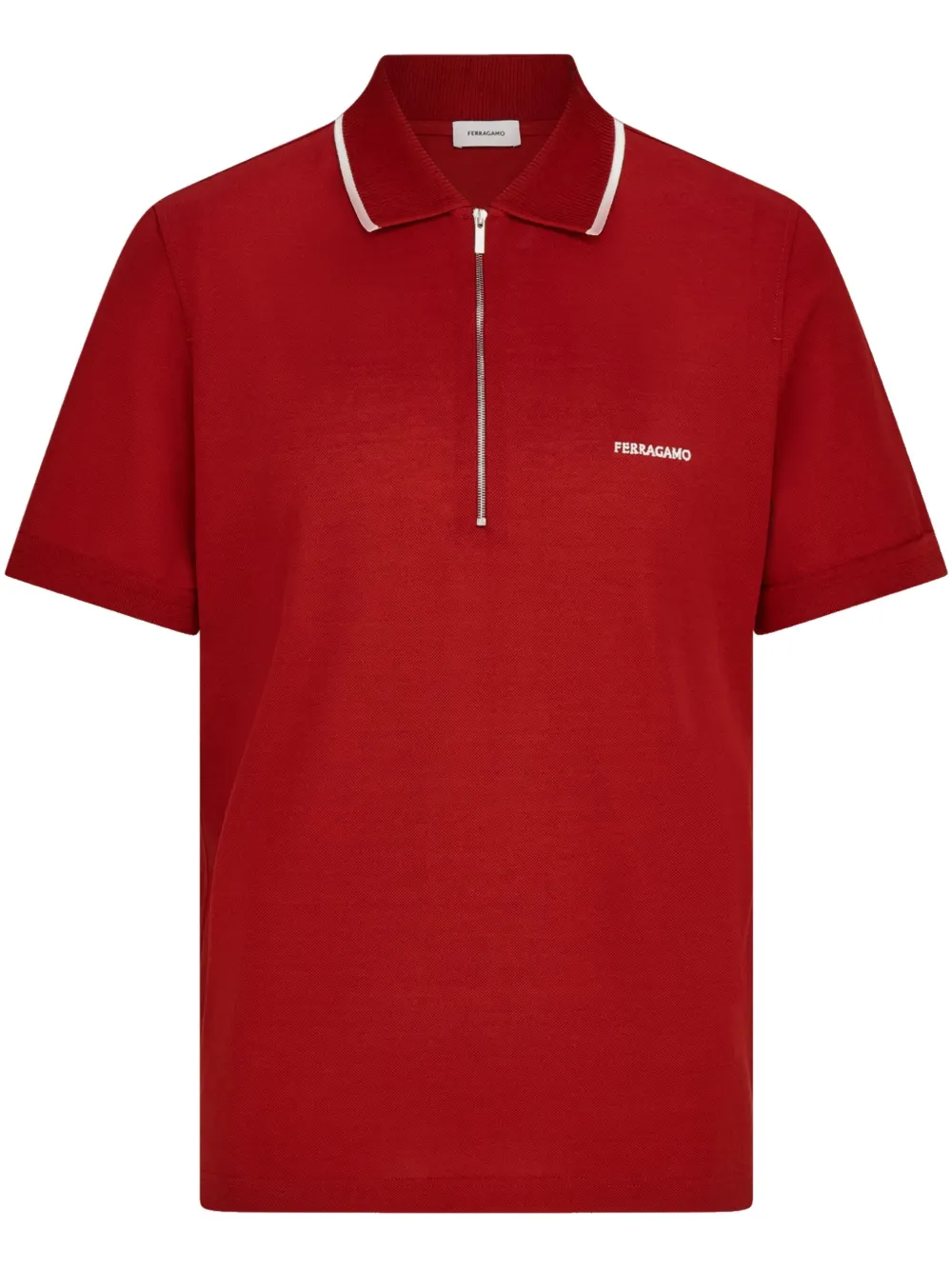 Ferragamo Cotton Polo Shirt With Zip Closure In Red