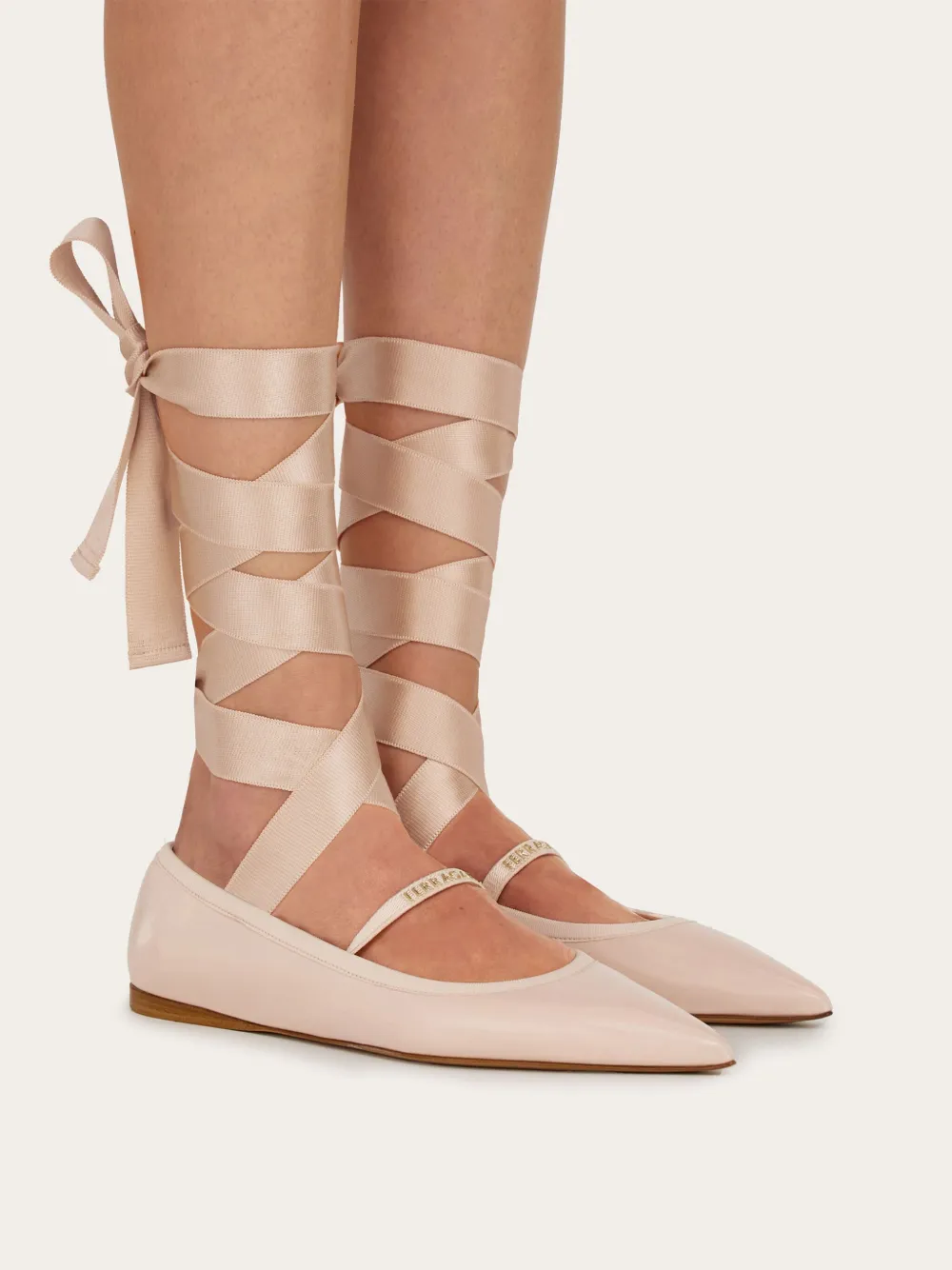 Ferragamo Women Carice Ballet Flat With Ankle Ribbon In Pink