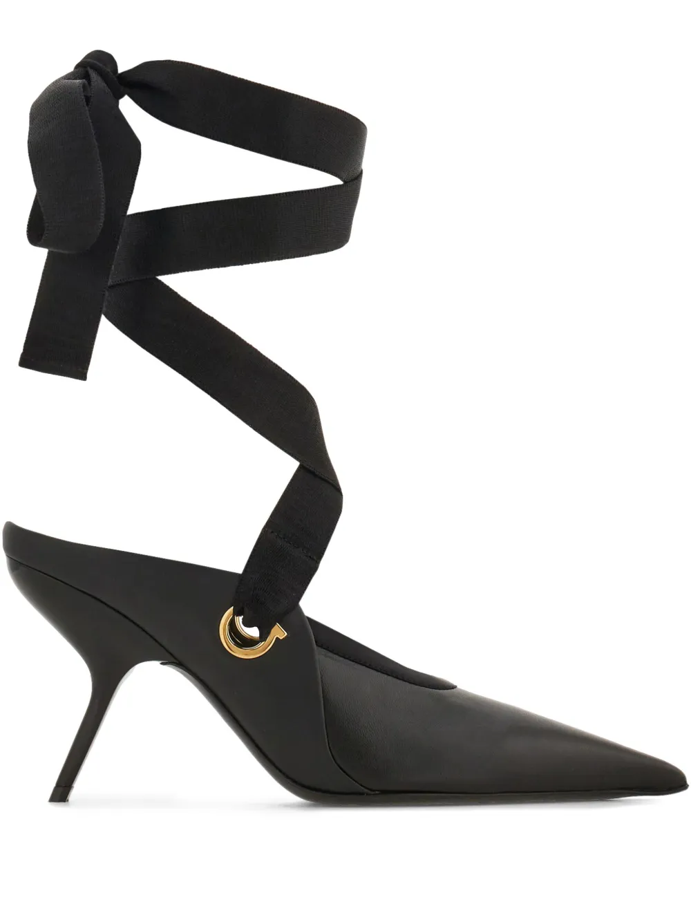 Ferragamo 85mm ribbon-detail pointed-toe mules Black