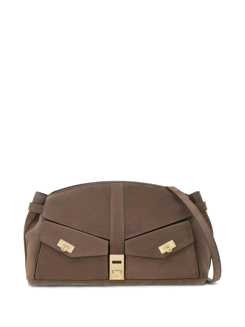 Ferragamo Large Hug Clutch Bag In Brown