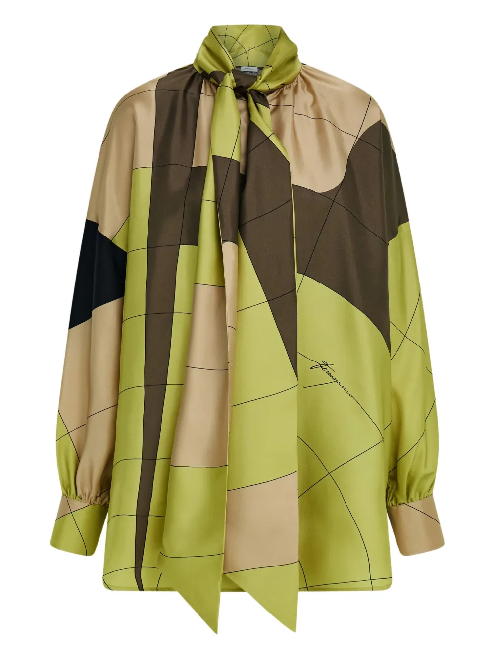 Ferragamo Zijden blouse met sjerpdetail Citronella Cement