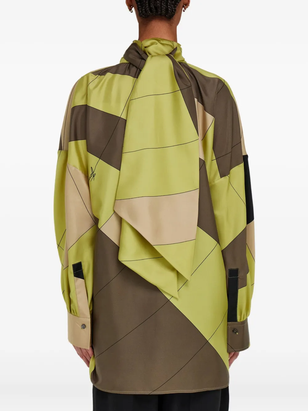 Ferragamo Zijden blouse met sjerpdetail Citronella Cement