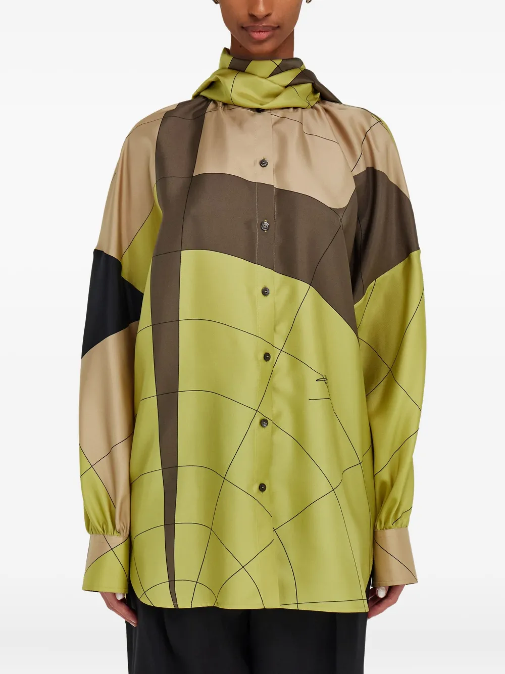 Ferragamo Zijden blouse met sjerpdetail Citronella Cement