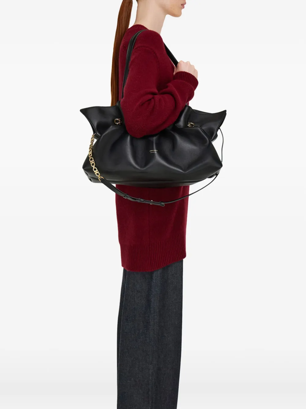 Shop Ferragamo Large Soft Shoulder Bag In Black