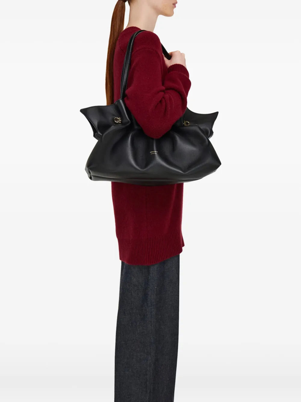 Shop Ferragamo Large Soft Shoulder Bag In Black
