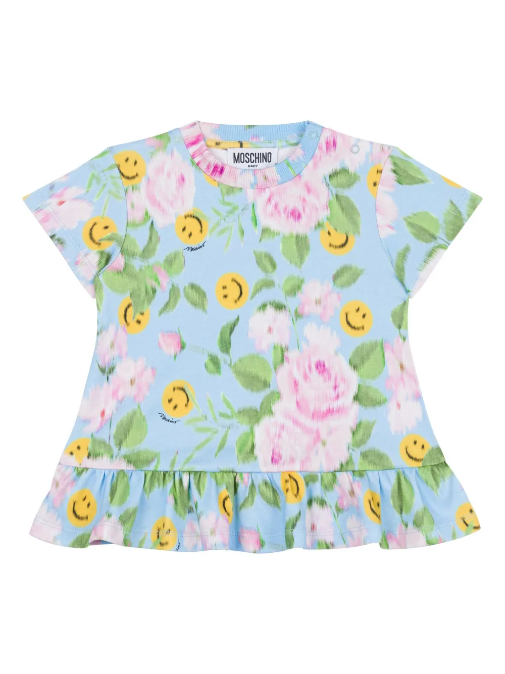 Moschino Kids Jurk met smile-face print Blauw