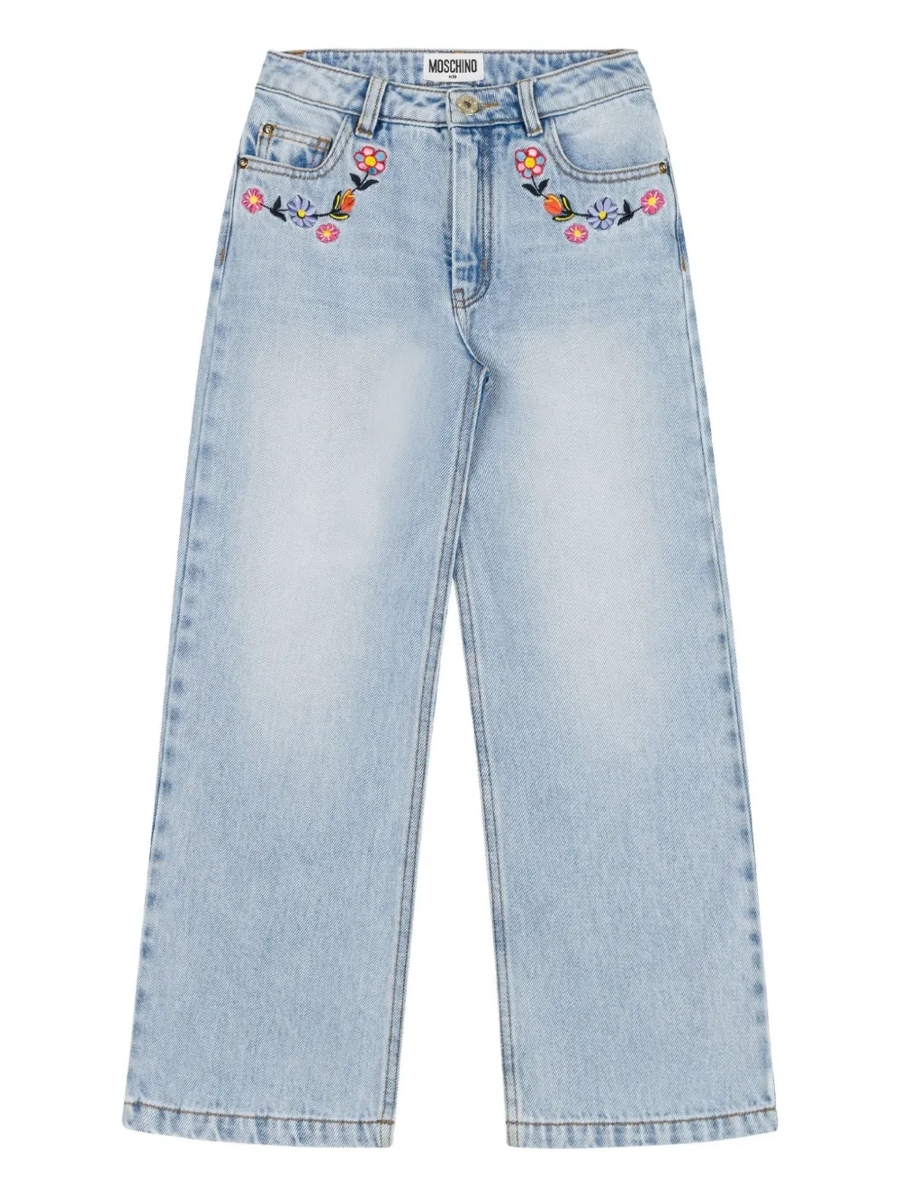 Moschino Kids Jeans met geborduurde bloe Blauw