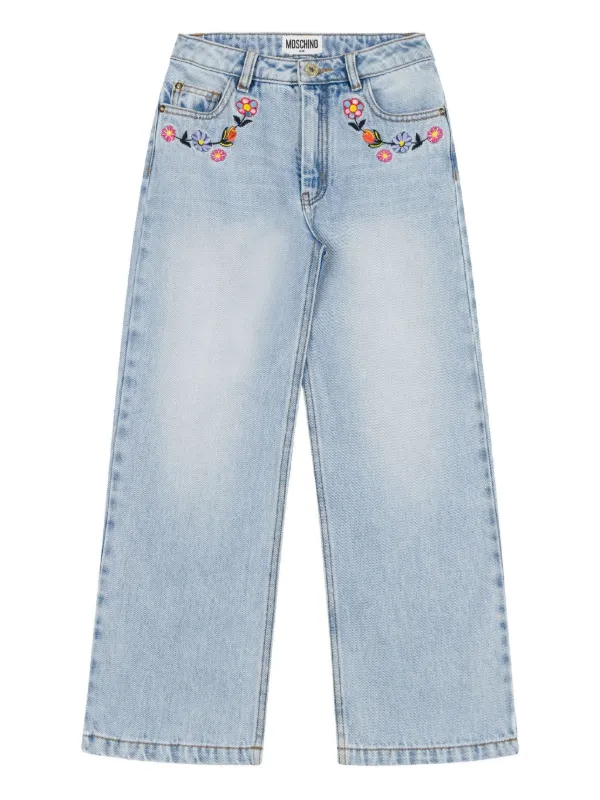 Moschino Kids flower-embroidered Jeans Blue FARFETCH TR