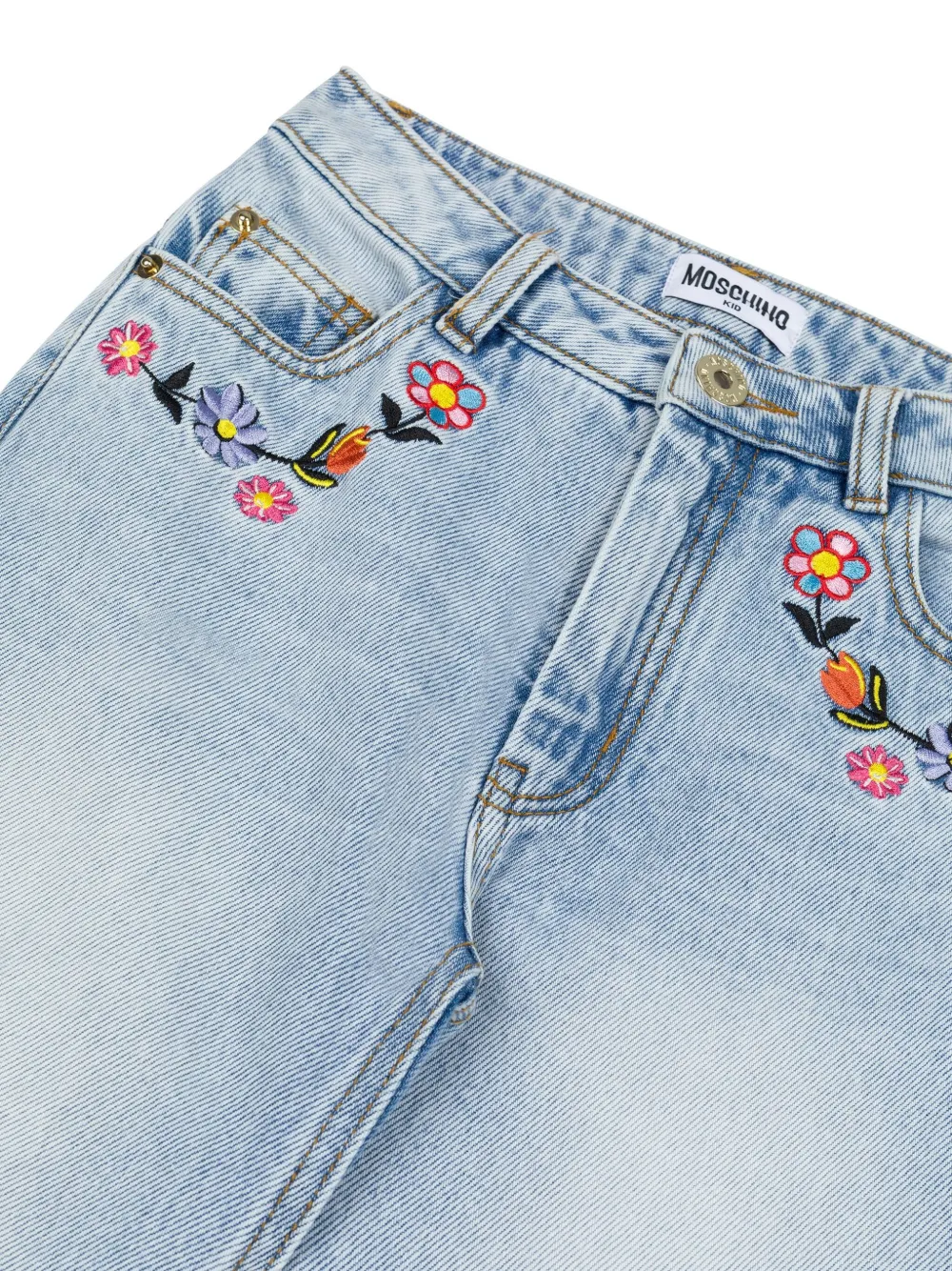 Moschino Kids Jeans met geborduurde bloemen Blauw