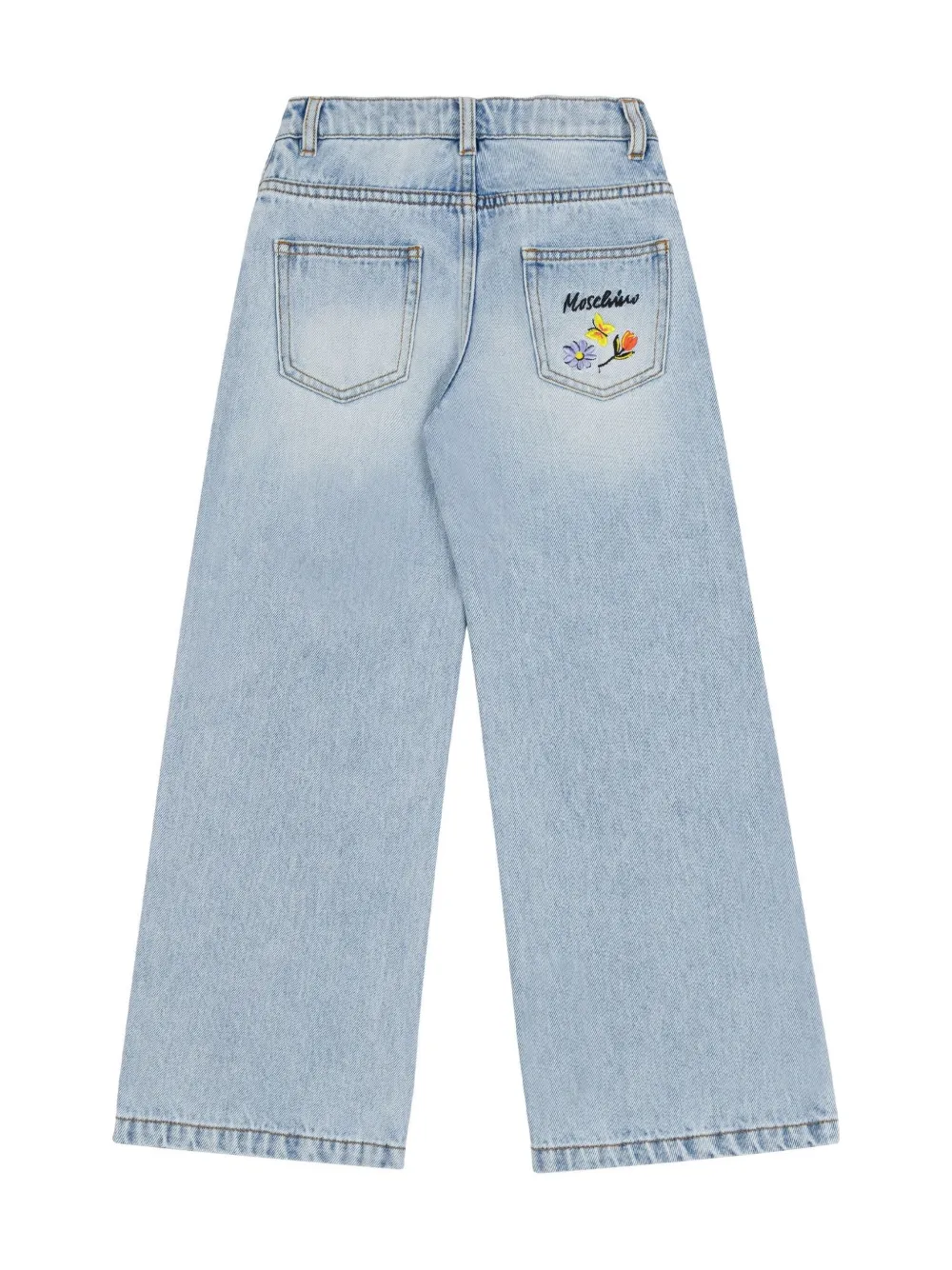 Moschino Kids Jeans met geborduurde bloemen - Blauw