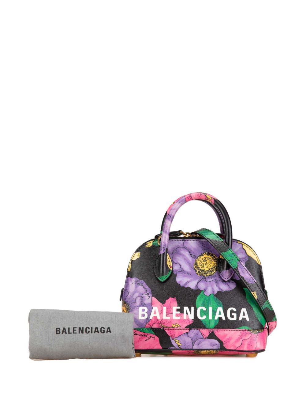 Balenciaga Pre-Owned 21th Century Smooth Calfskin Lush Floral Print XXS Ville Top Handle Bag satchel - Zwart