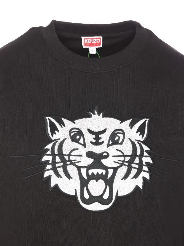 Kenzo Happy Tiger Embroidered Sweatshirt | Black | FARFETCH AE