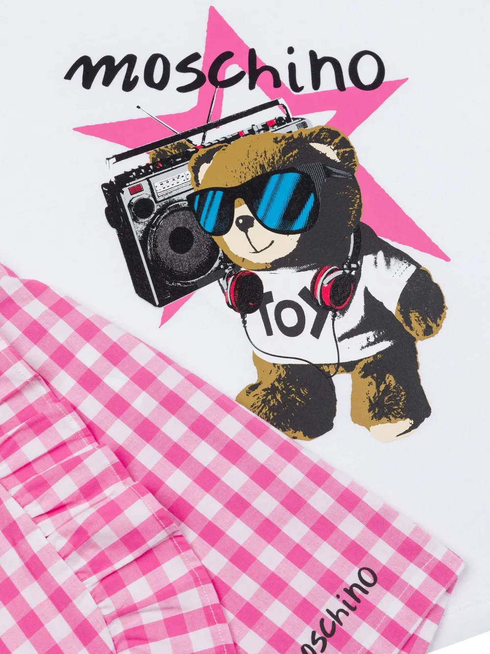Moschino Kids T-shirt en shorts met gingham ruit Wit