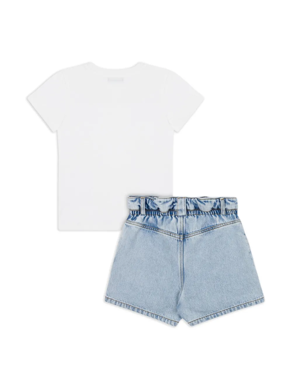 Moschino Kids T-shirt en shorts met geborduurde bloemen - Blauw