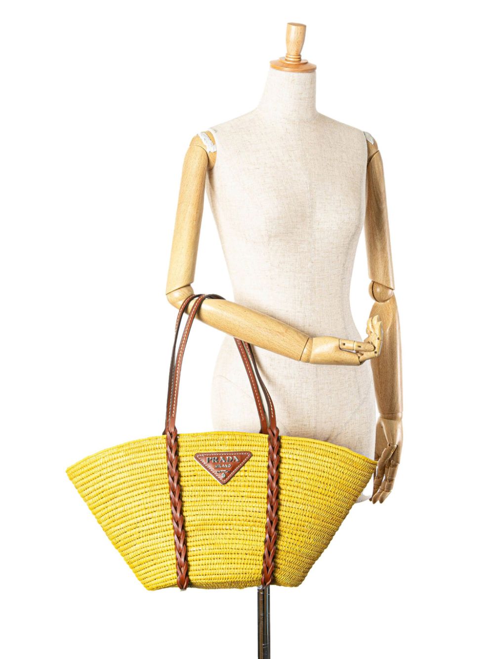 Prada Pre-Owned 2021 Vitello Trimmed Raffia Paglia Basket tote bag - Geel