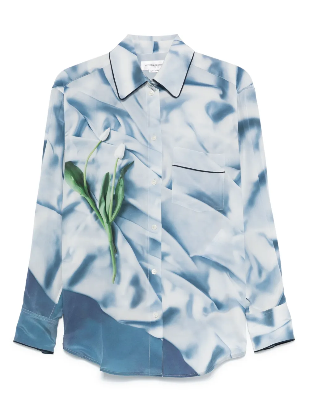 Victoria Beckham Satijnen pyjamashirt met bloemen Blauw