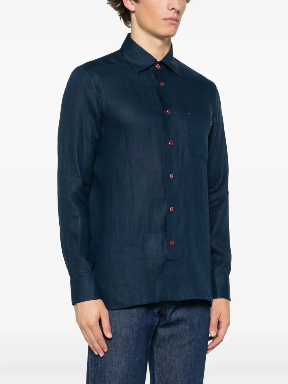 Kiton Linnen overhemd Blauw