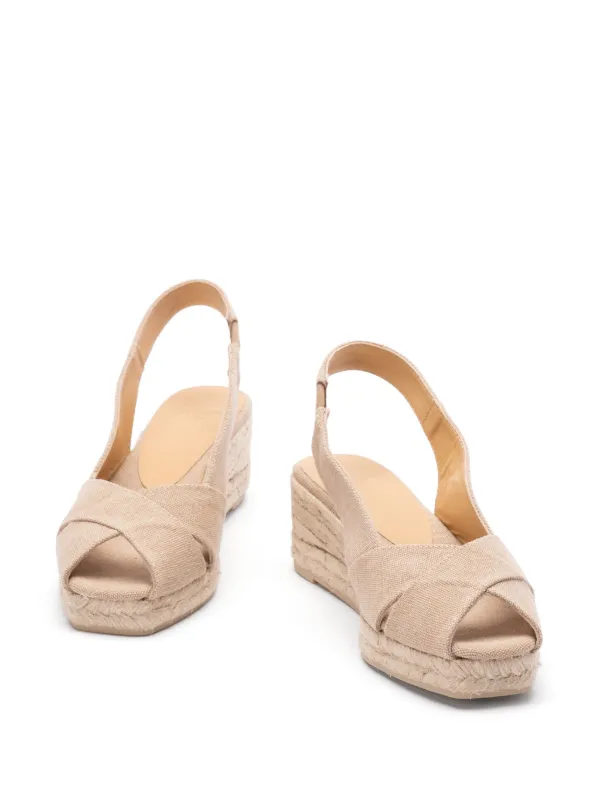 サンダル・ミュール Castaner Beige Lace-Up Espadrille Sandals in Cotton Woman Castaner Womens Lace Up Canvas Espadrille Wedge Sandals