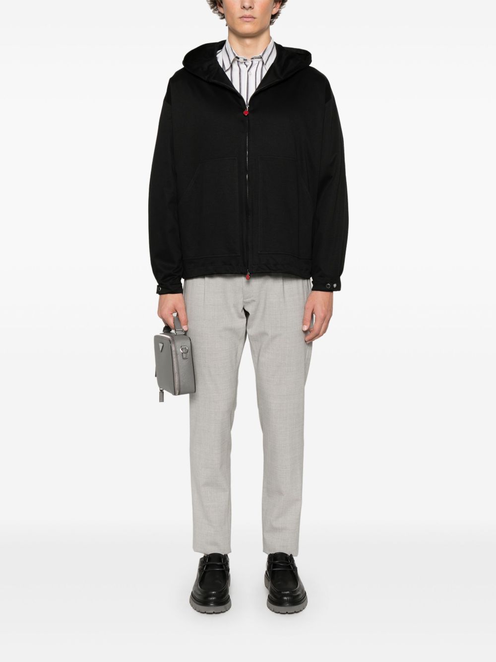 Kiton Hoodie met rits - Zwart