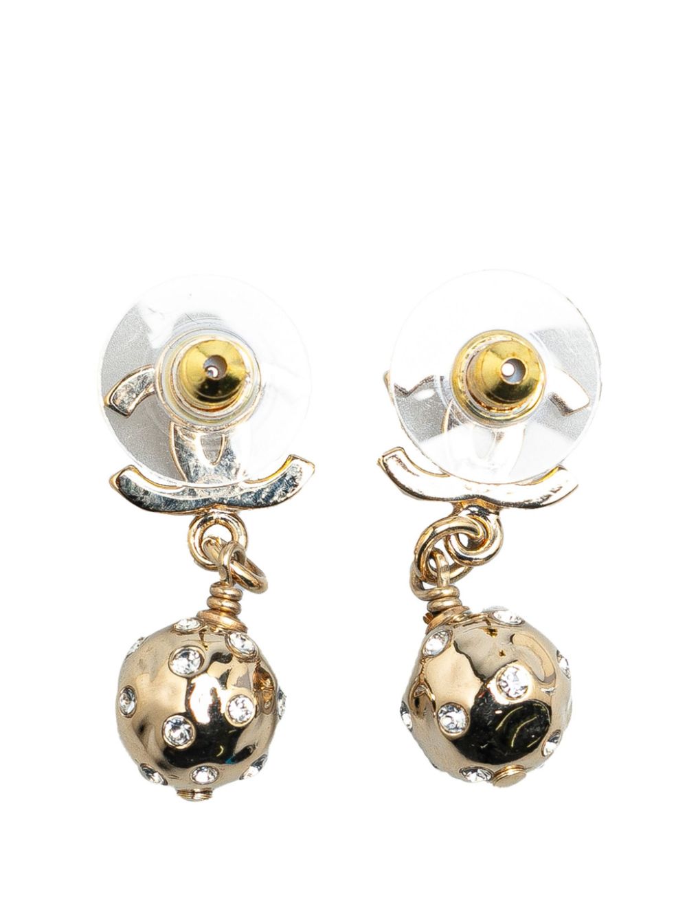 CHANEL Pre-Owned 2024 Gold Plated CC Rhinestone Ball Drop costume earrings - Goud