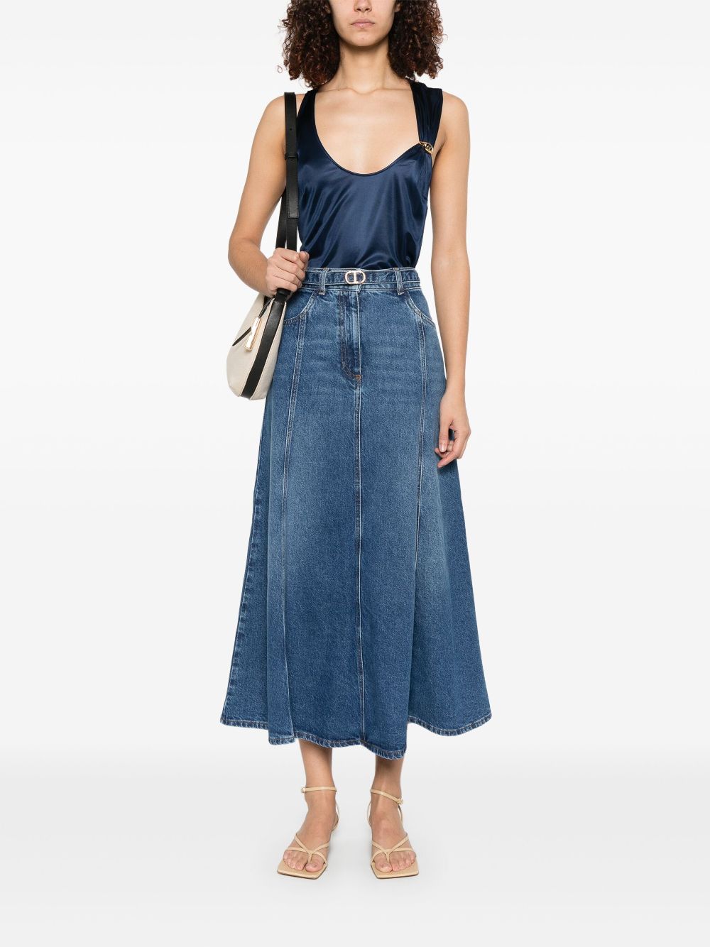 TWINSET Oval T-belt denim maxi skirt - Blue